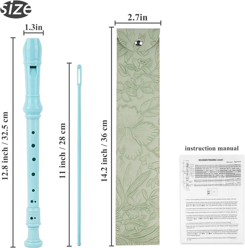 Haecsfl Recorder Instrument for Beginner Adults,8-Hole Soprano Descant Recorder Music Flute with with Cleaning Rod & Leather Case For Home Entertainment(2-Carved Light Green) - Image 2